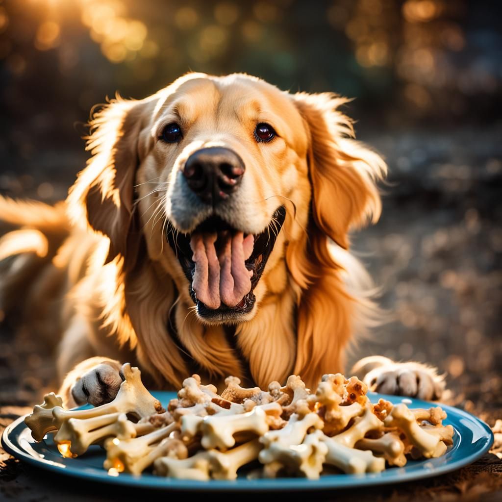 Happy Golden Retriever with Colorful Bones