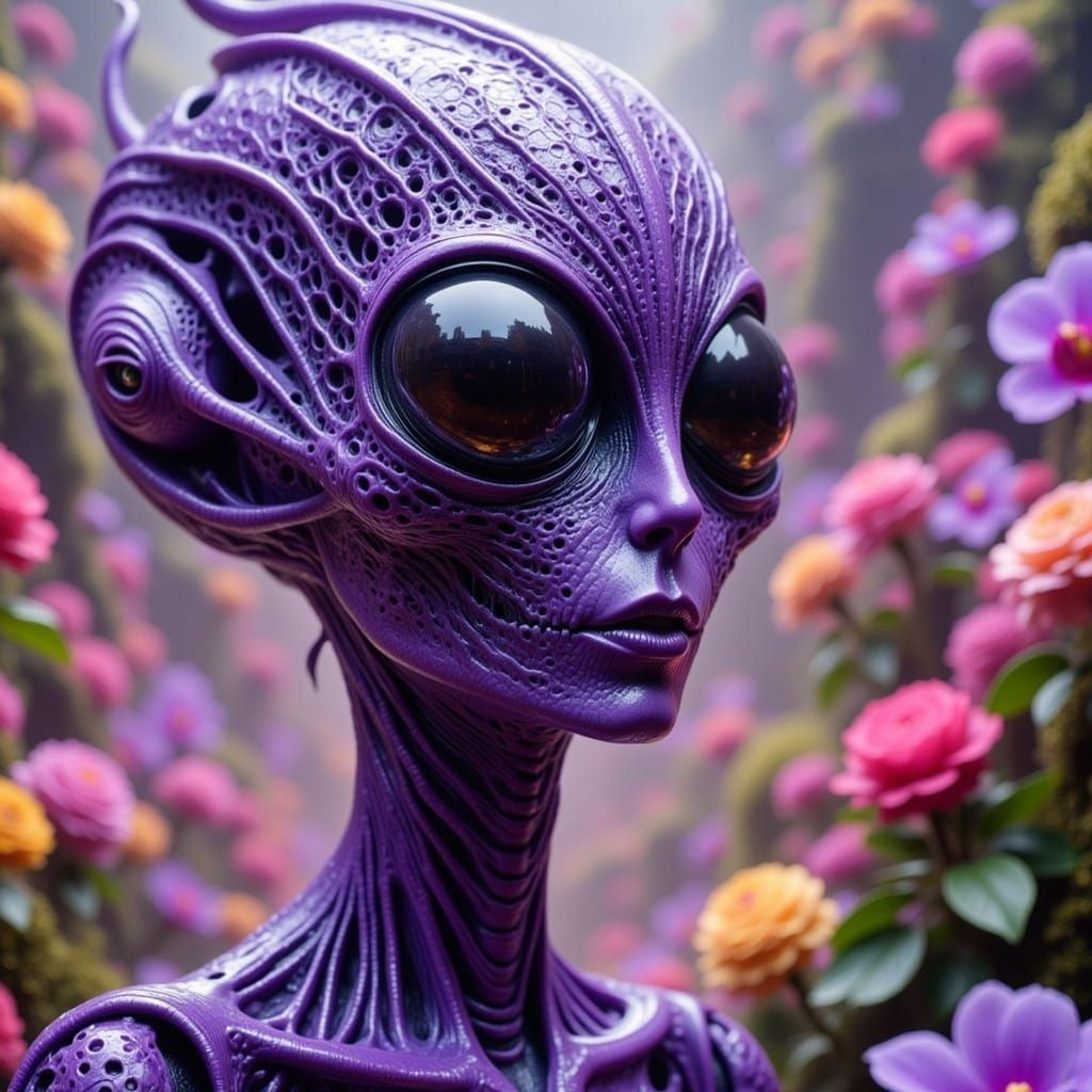 Mysterious Purple Alien Goddess with Ethereal Aura
