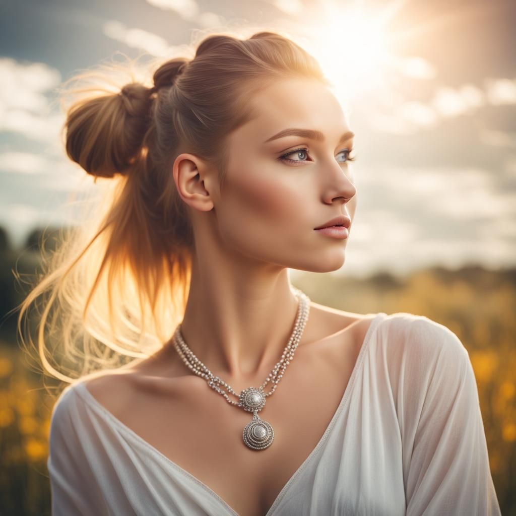 Beautiful German Girl with Hair-Bun in Sunlight