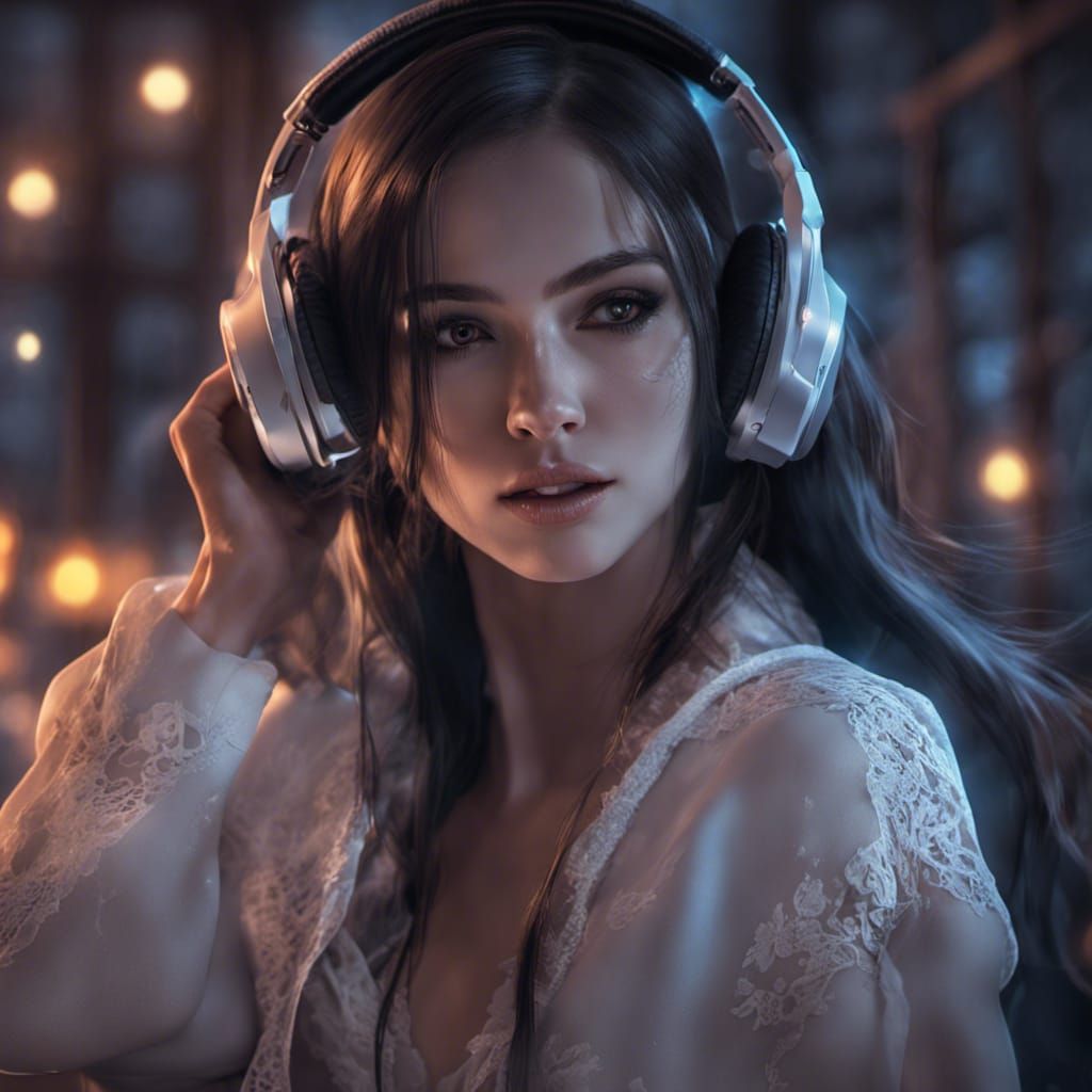 Gamer Girl in the Dark: Digital Art Portrait