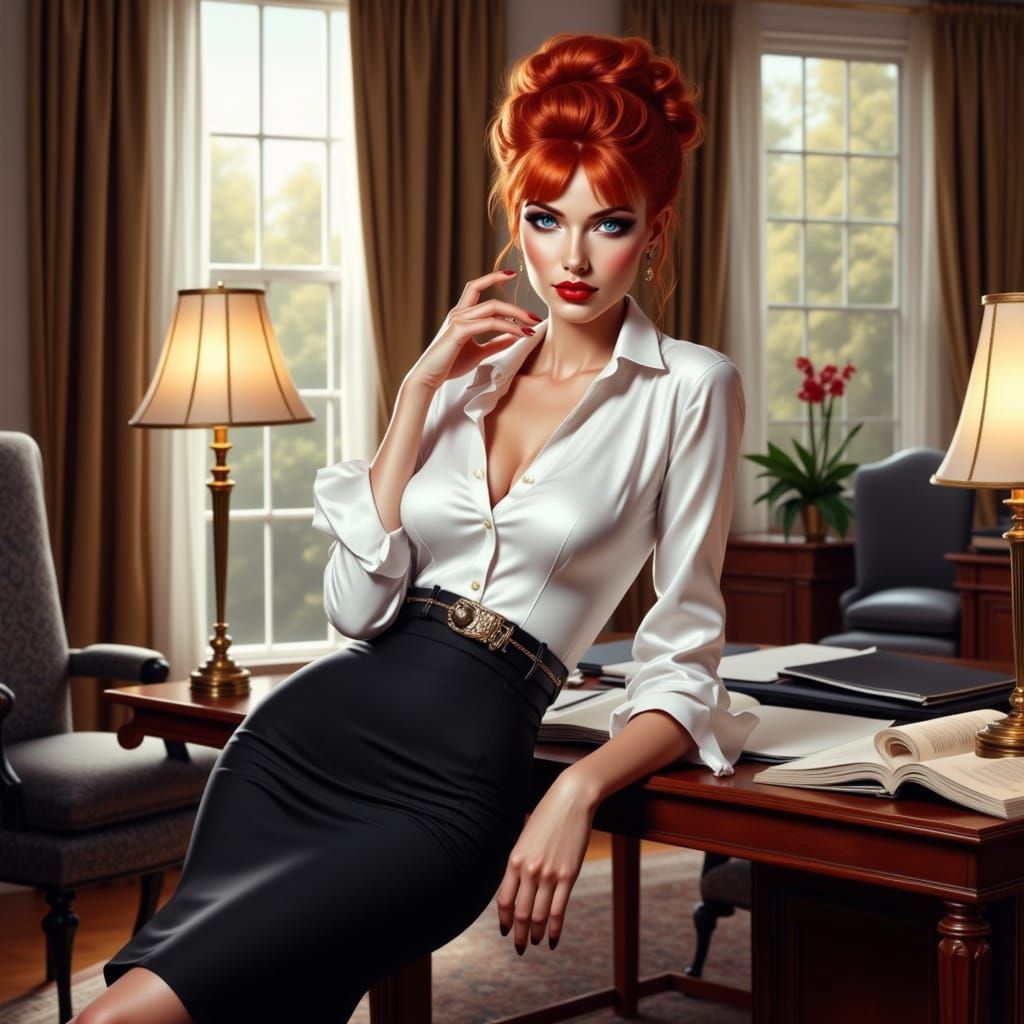 Sultry Business Executive in Modern Office Glamour