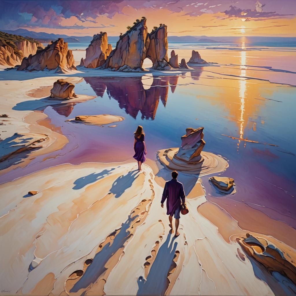 Fantasy Landscape: Lovers on a White Sandy Bay