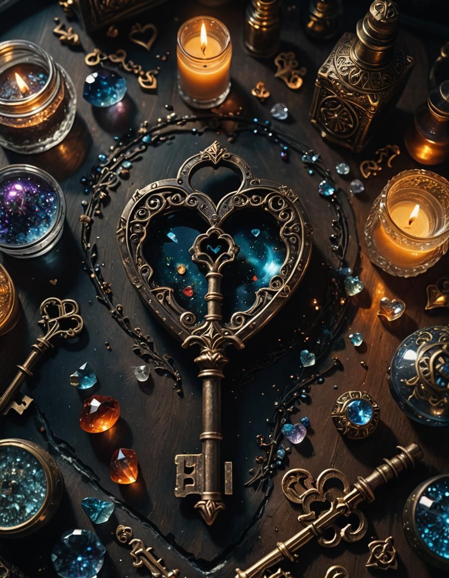 Crystal Heart Key in Dark Fantasy Style