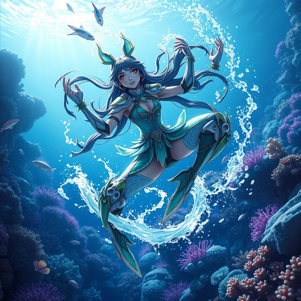 Yareli Warframe Underwater Scene in Dynamic Pose