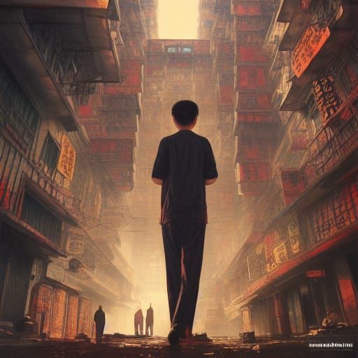 Kowloon Walled City Nuclear Explosion in Hyperrealism