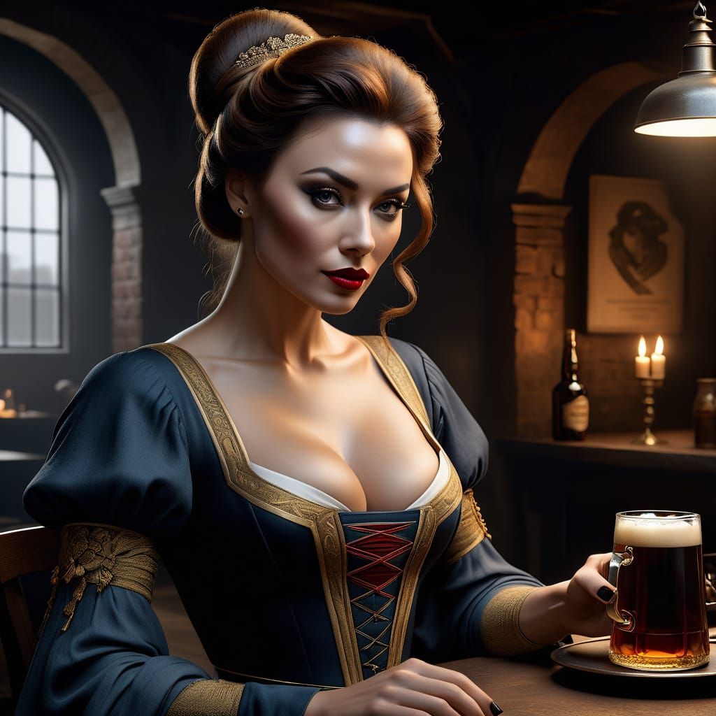 Mysterious Belle in a Darkened Tavern