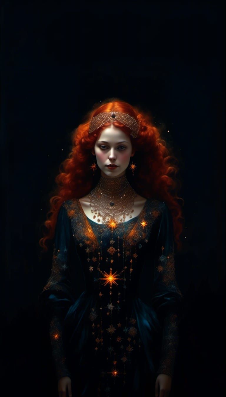 Woman in Starry Headscarf: Hyperrealistic Fantasy Portrait