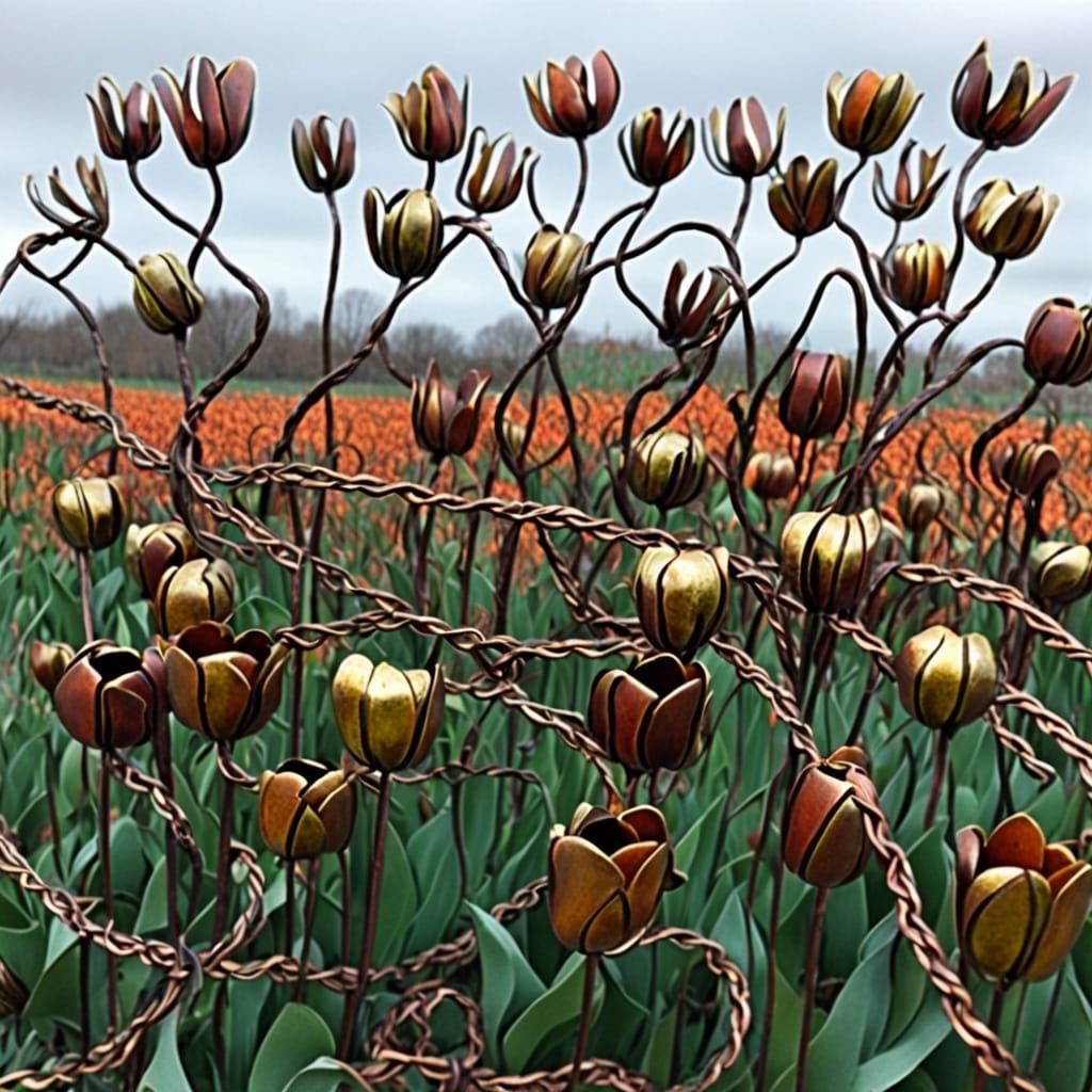 Barbed Wire Tulips: Metallic Filigree Field