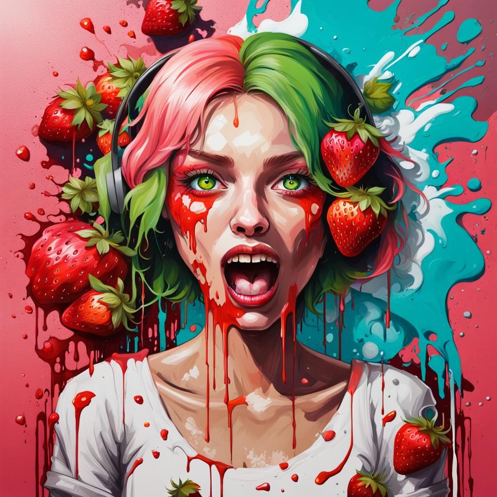 Singing Strawberry Graffiti Art: Ultra Detailed