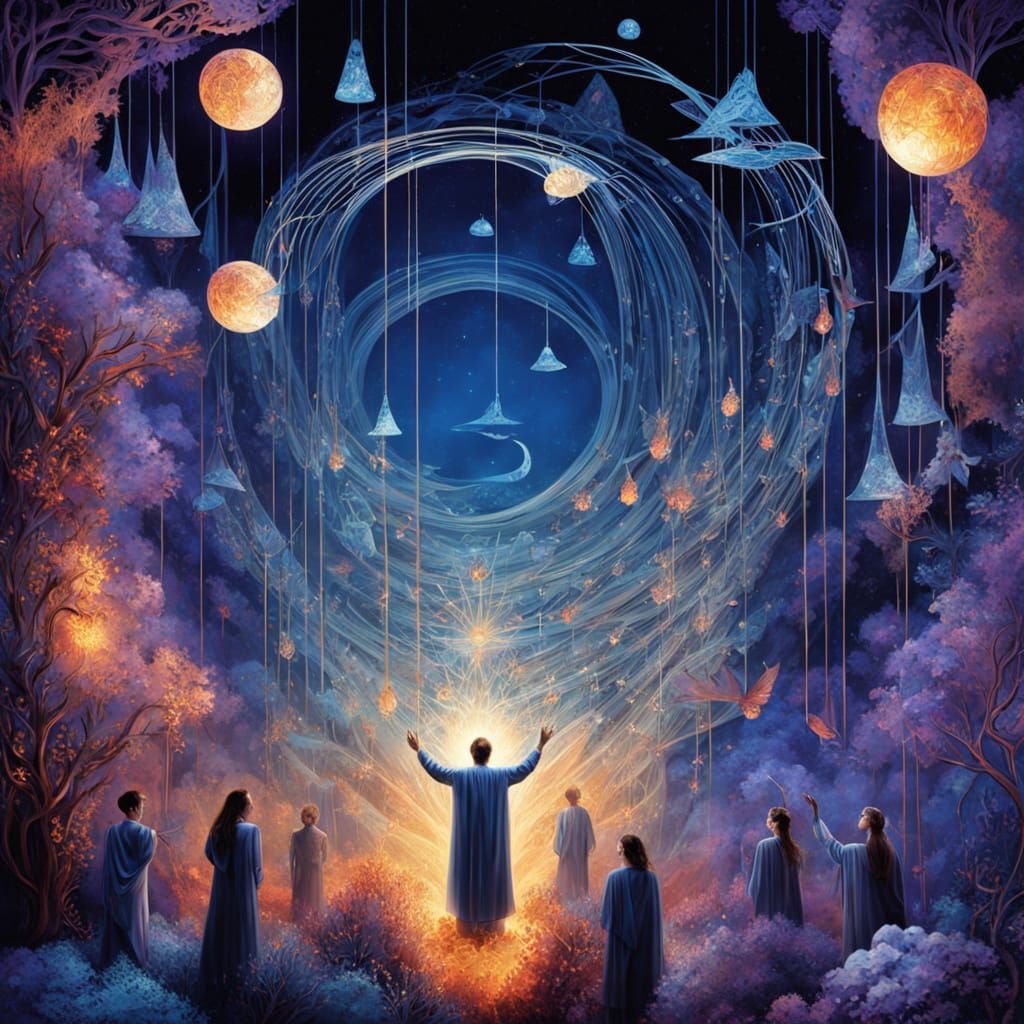 Ethereal Conductor Transforms into Musical Notes and Birds