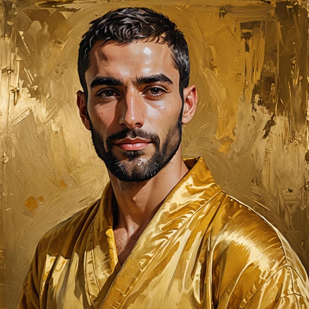 Golden Bathrobe Portrait in Impressionist Oil Painting Style