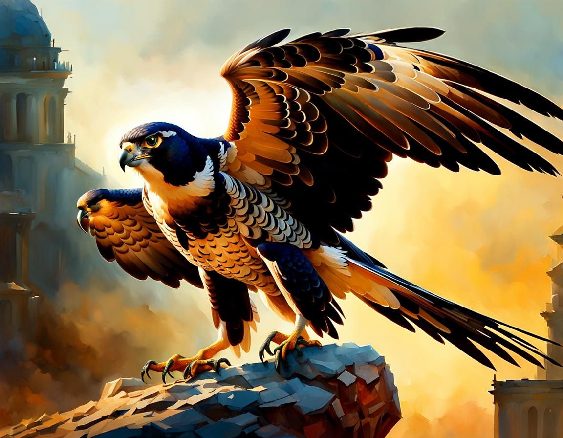 Peregrine Falcon Hunting Rabbit in Watercolor Painting