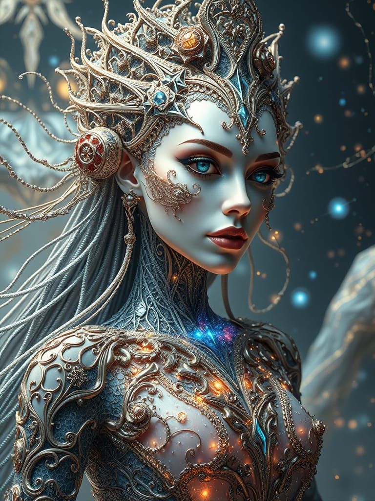 Biomechanical Empress in Hyperrealistic Surrealism