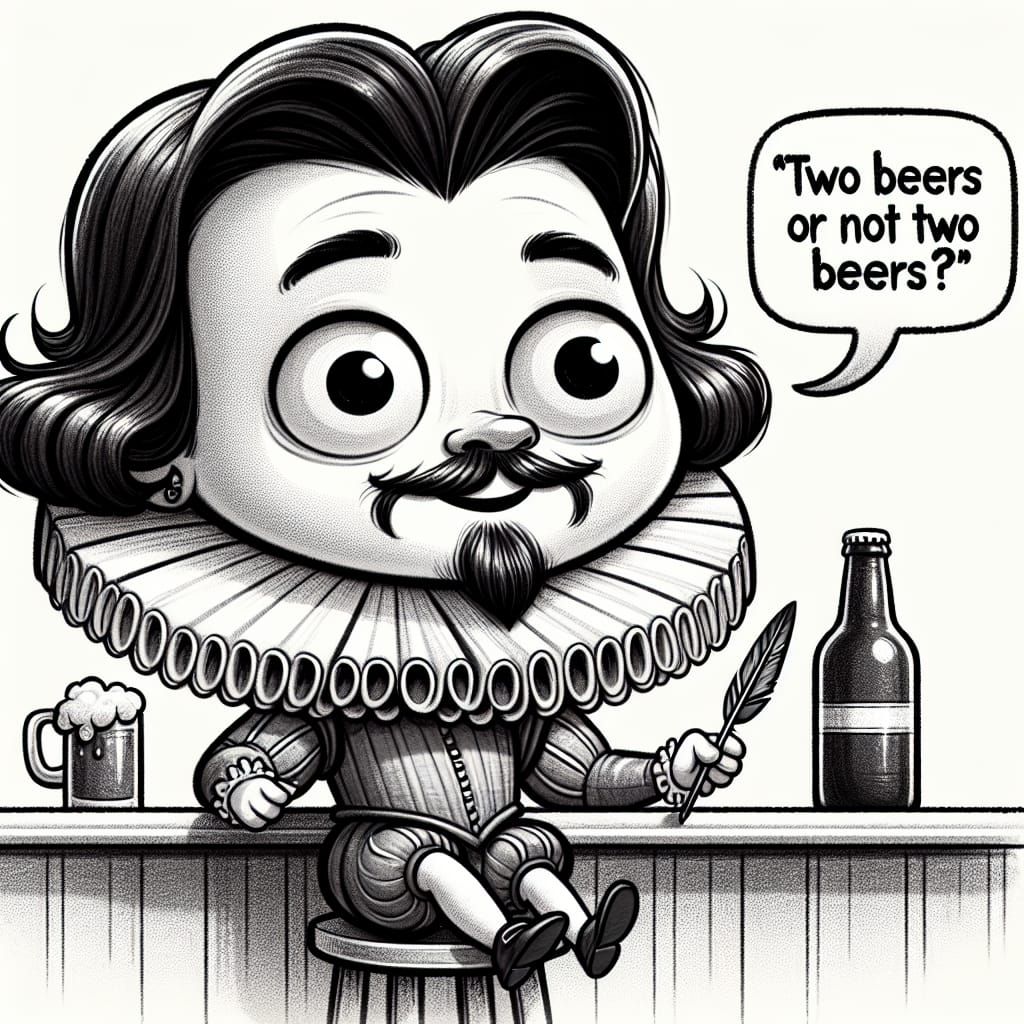 Playwright Cartoon Character Ponders Two Beers
