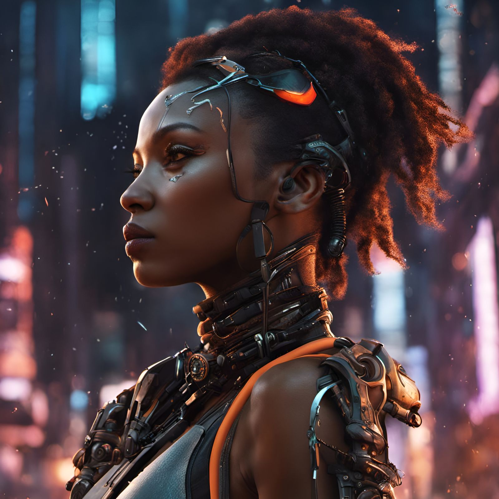 Cyberpunk Warrior Woman Profile in Detailed Matte Painting