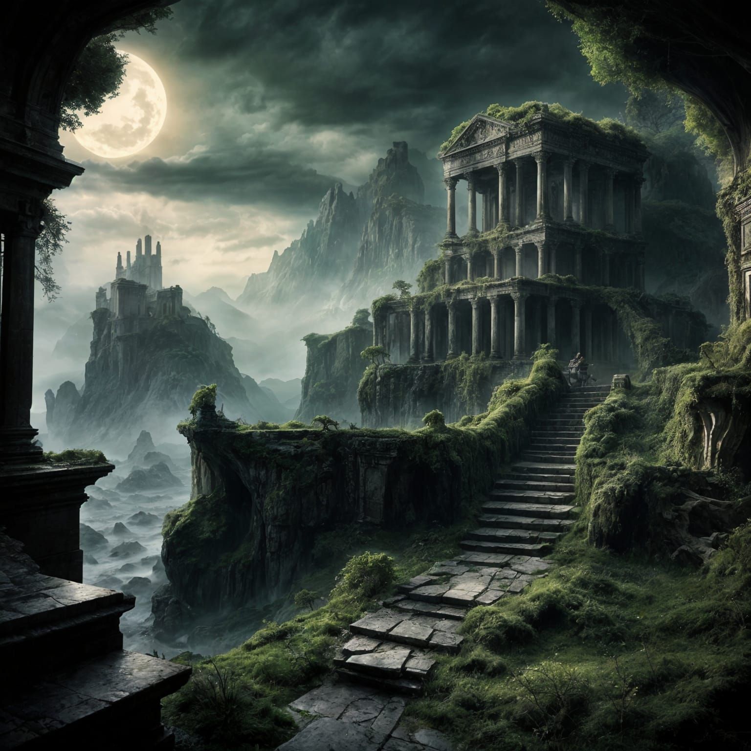 Ancient Cursed Ruins Overlooking Stormy Sea