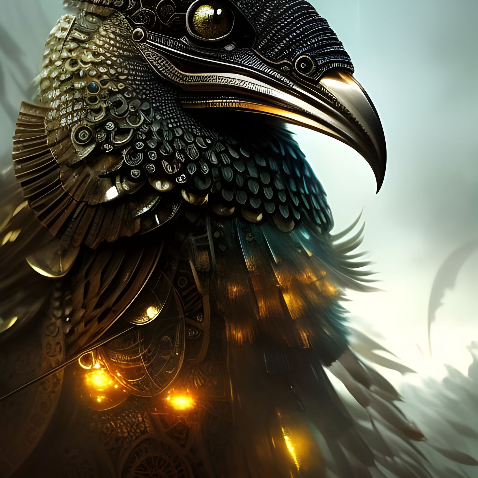 Armored Steampunk Owl: Detailed Fantasycore Art