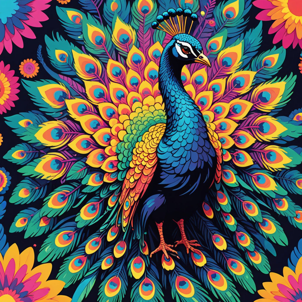 Psychedelic Peacock in Funk Art Style