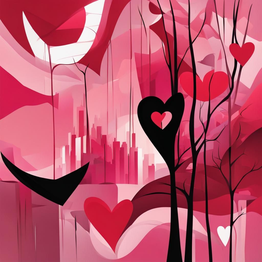 Abstract Valentine's Day Landscape in Contemporary Style