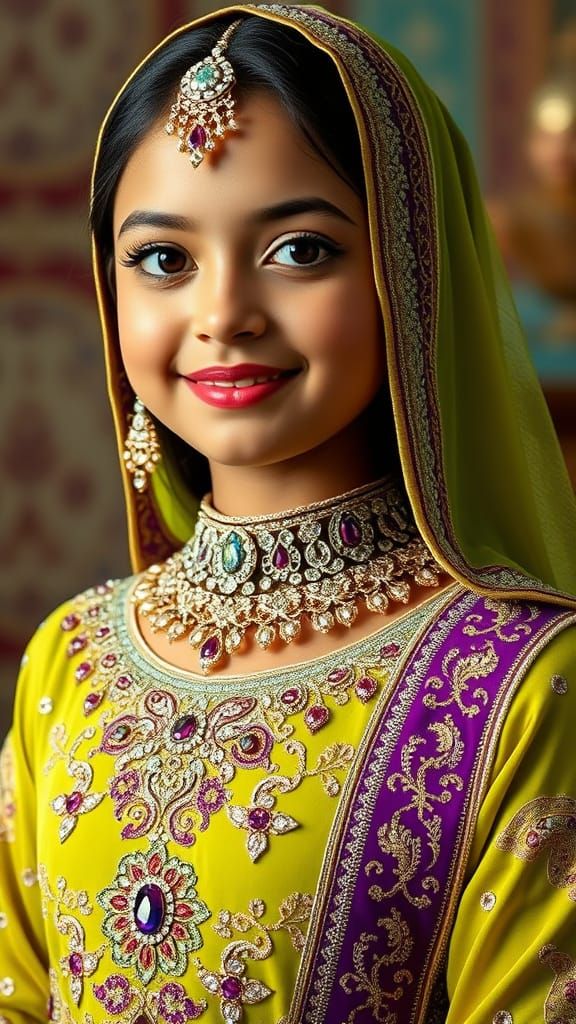 Young Girl in Lavish Eid Attire with Crystal Embroidery and ...