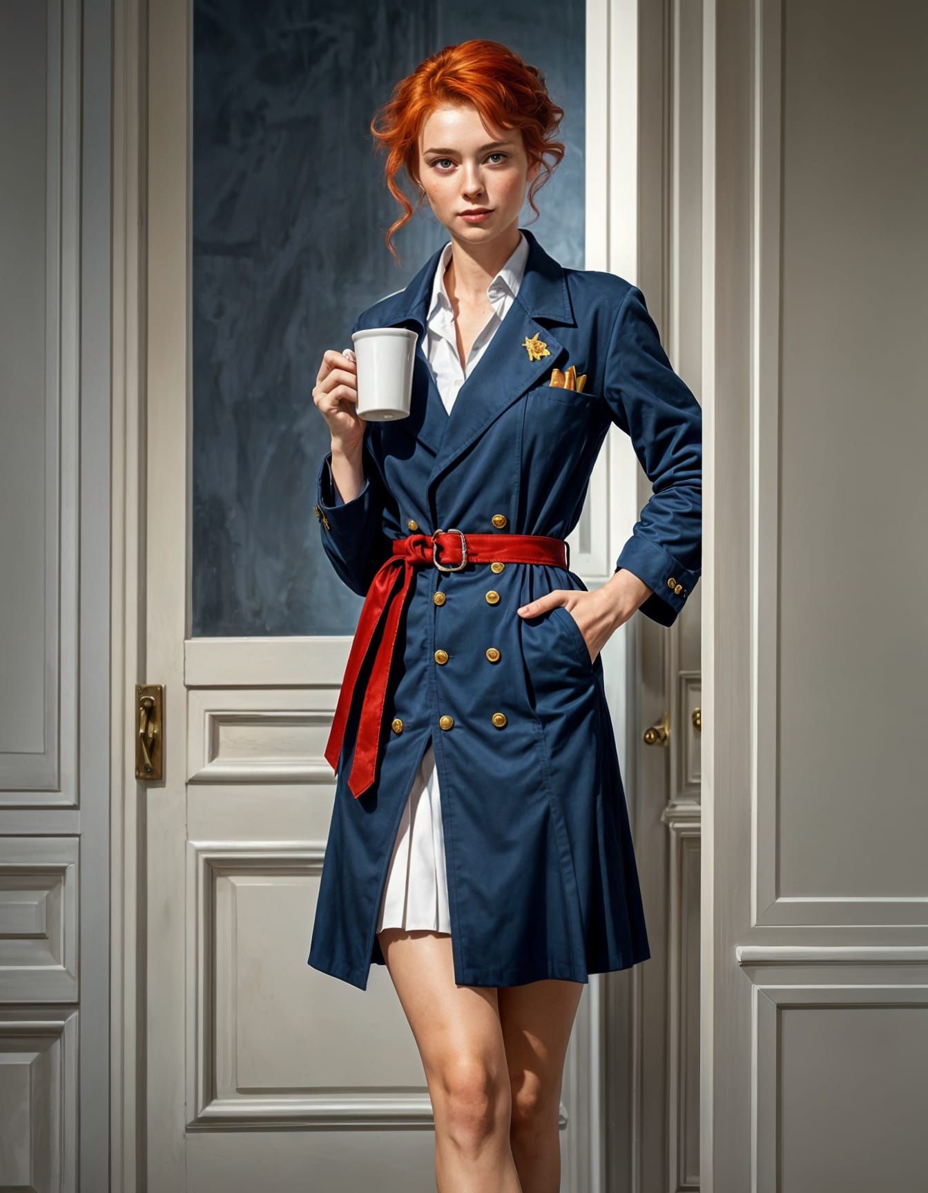 Stylish Psychologist with Coffee, Moebius Illustration