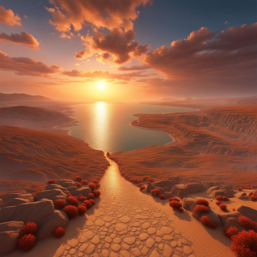 Dead Sea Sunset: A Matte Painting of Peace