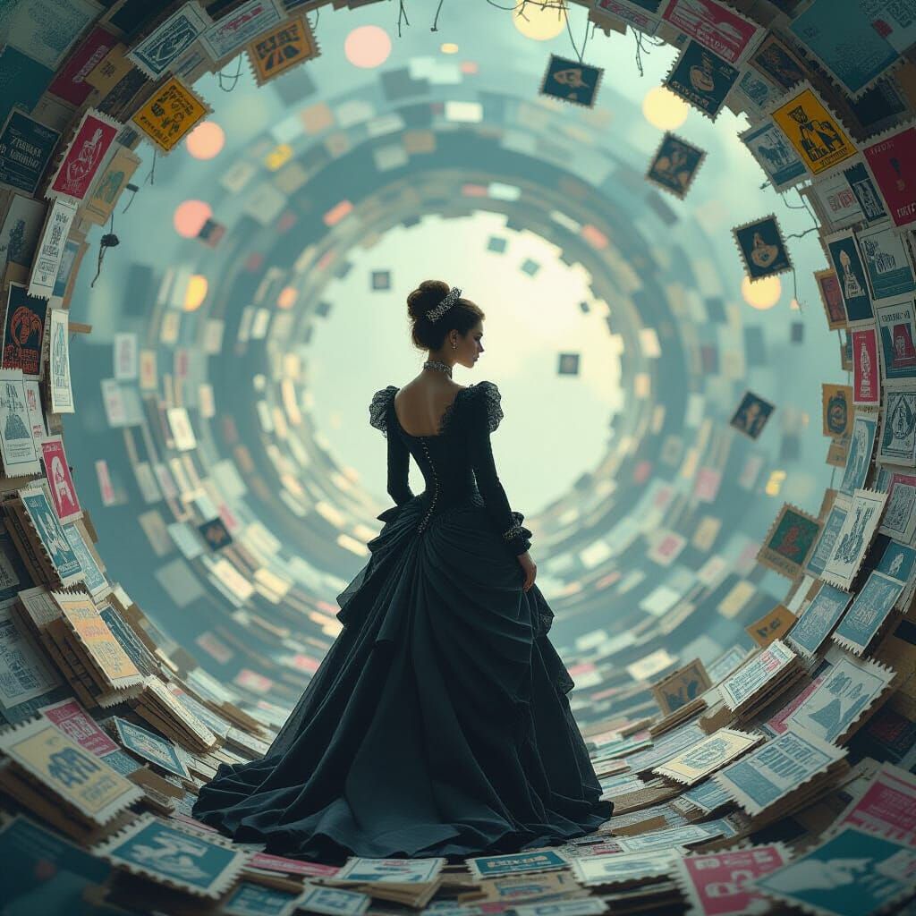 Surreal Woman in Stamp Vortex