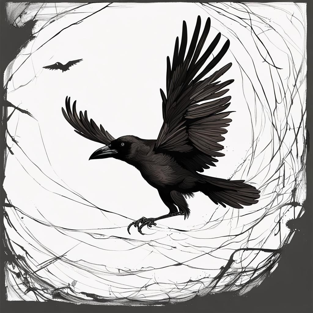 Abstract Crow Eldritch Horror Minimalist Line Art