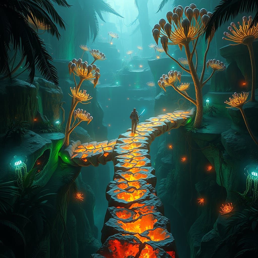 Surreal Crystal Bridge in Alien Jungle