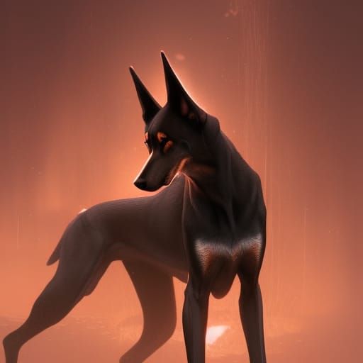Rose Gold Fire Doberman Wolf: Dark Fantasy Art