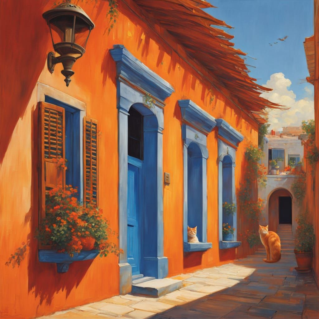 Whimsical Alley Scene in Vibrant Anime Style