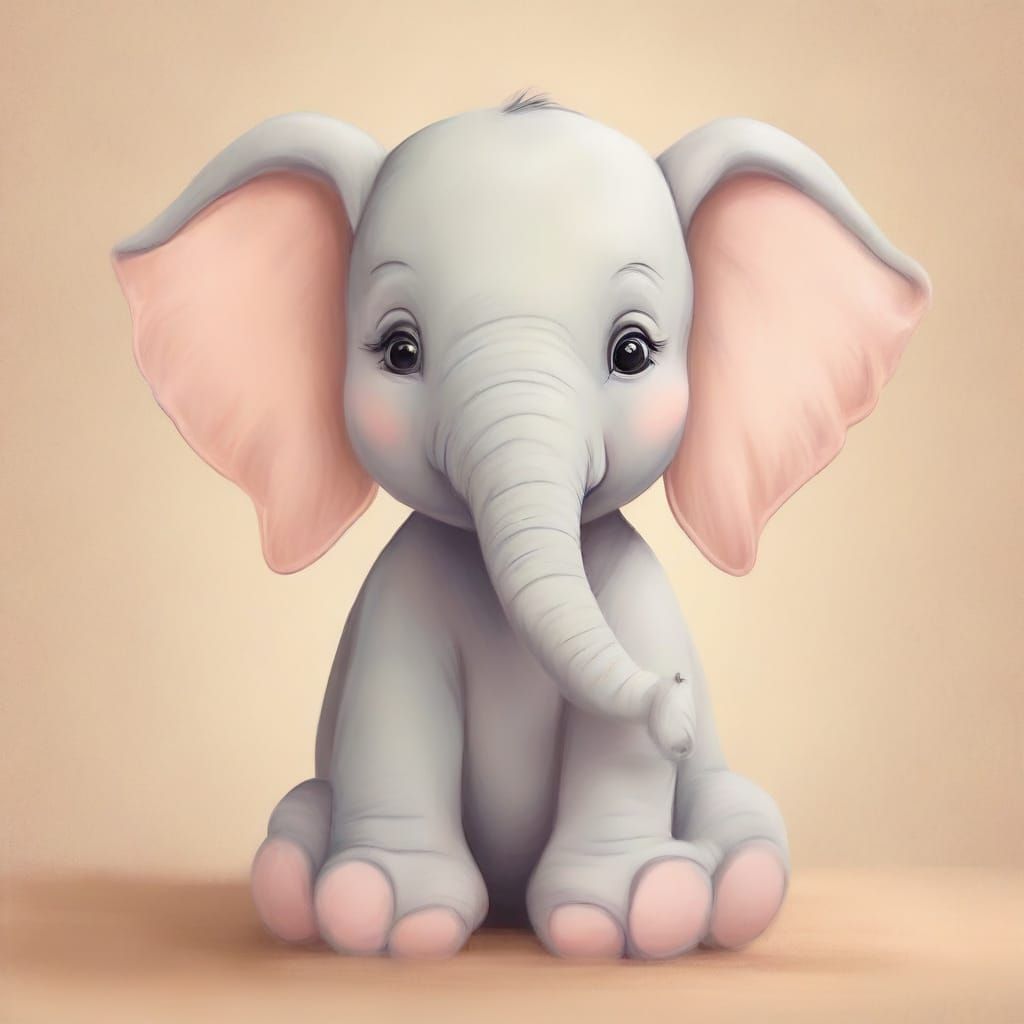 Endearing Baby Elephant Nursery Illustration in Pastel Color...