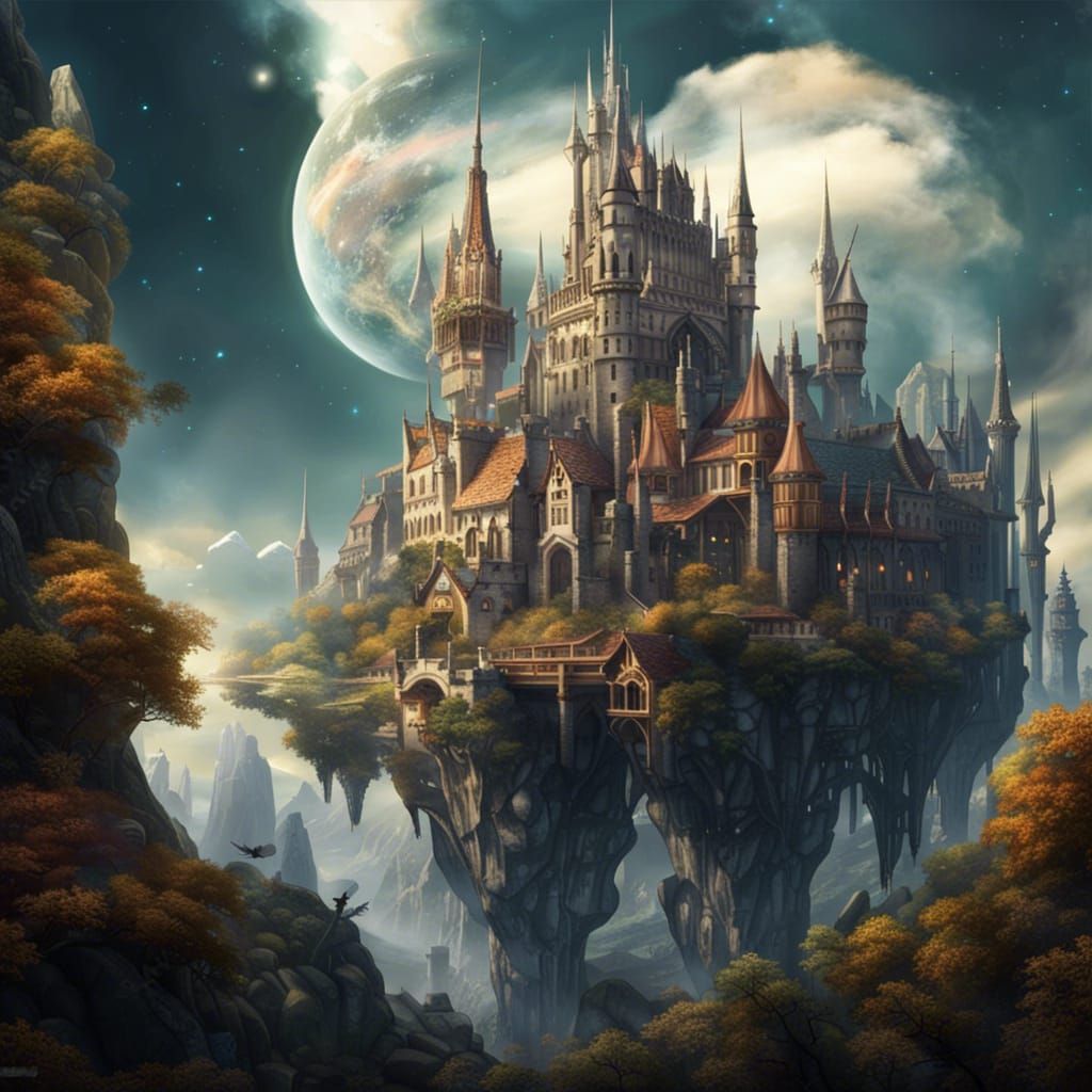 Medieval Castle with Modern Spaceships: Epic Scene