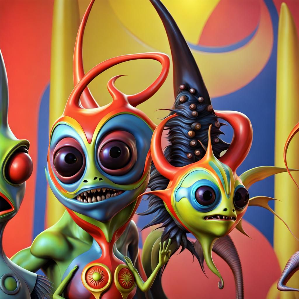 Cartoon Aliens in Grotesque Surrealist Style
