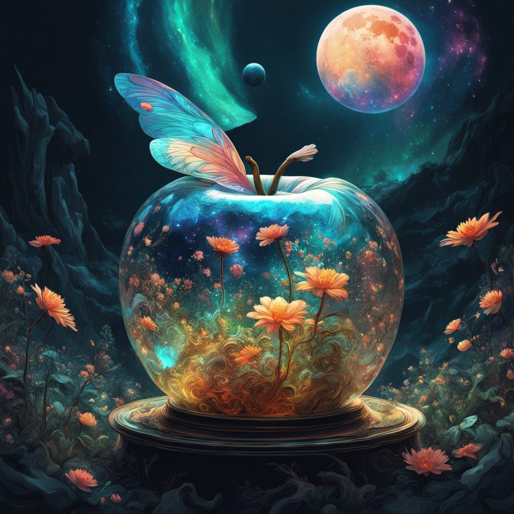Ethereal Fantasy with a Glowing Golden Apple in a Magical Me...