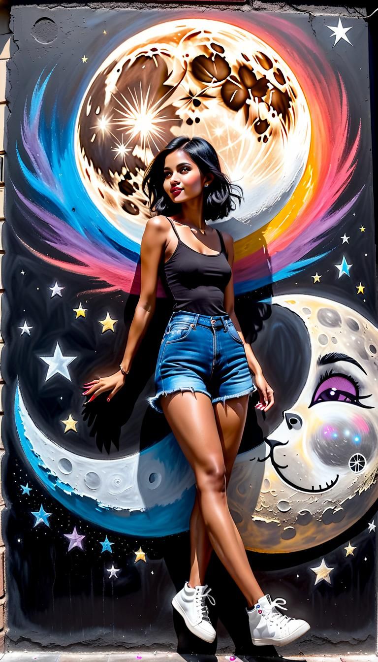 Rabbit on the Moon Chalk Drawing