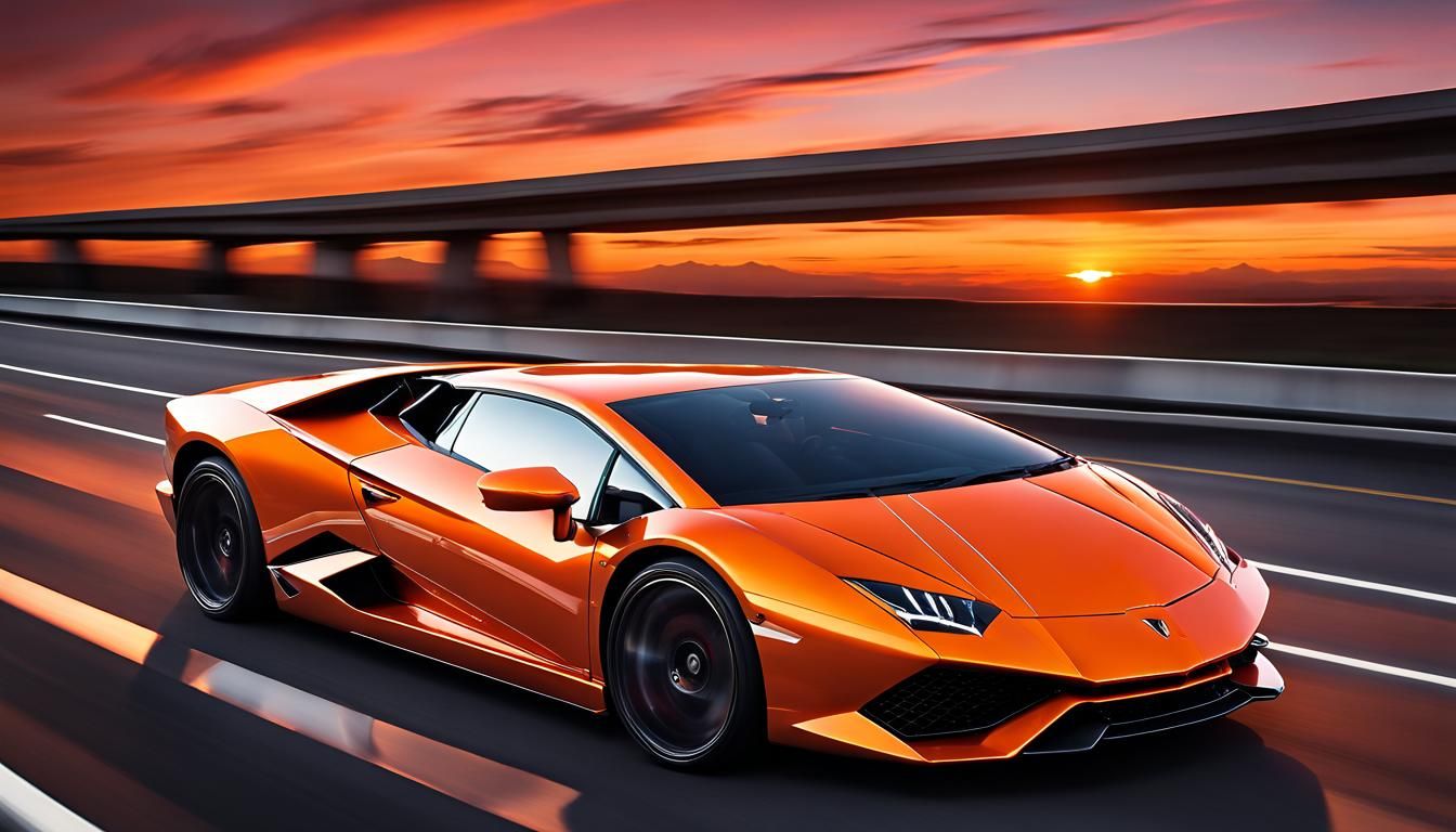 Orange Lamborghini Races into Sunset on Future Highway