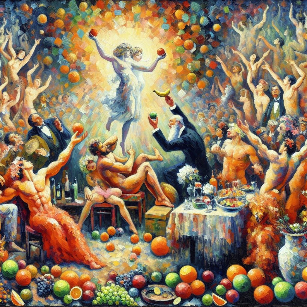 Cabaret Scene Reimagines Creation of Adam as Oil Painting