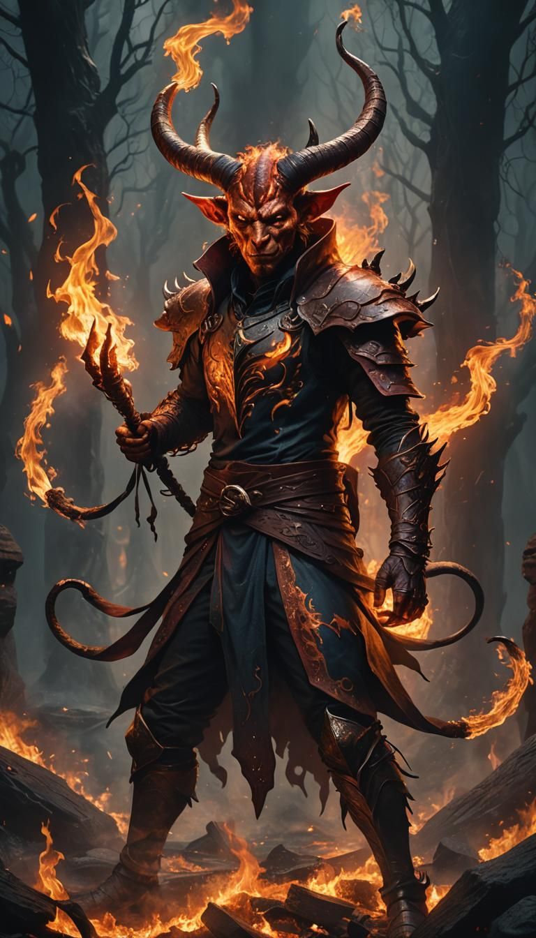 Tiefling with Fire Hands: Fantasy Character Art