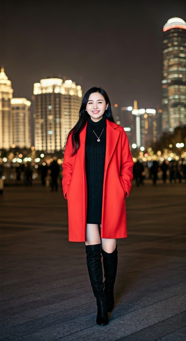 Chinese woman in casual wear and over-the-knee boots