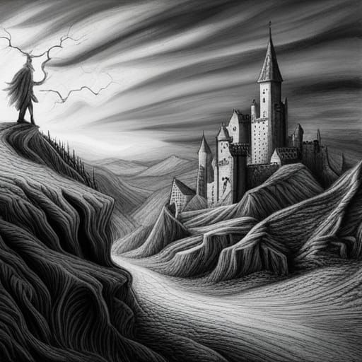 Wizard Wandering in Darkness: Charcoal Drawing