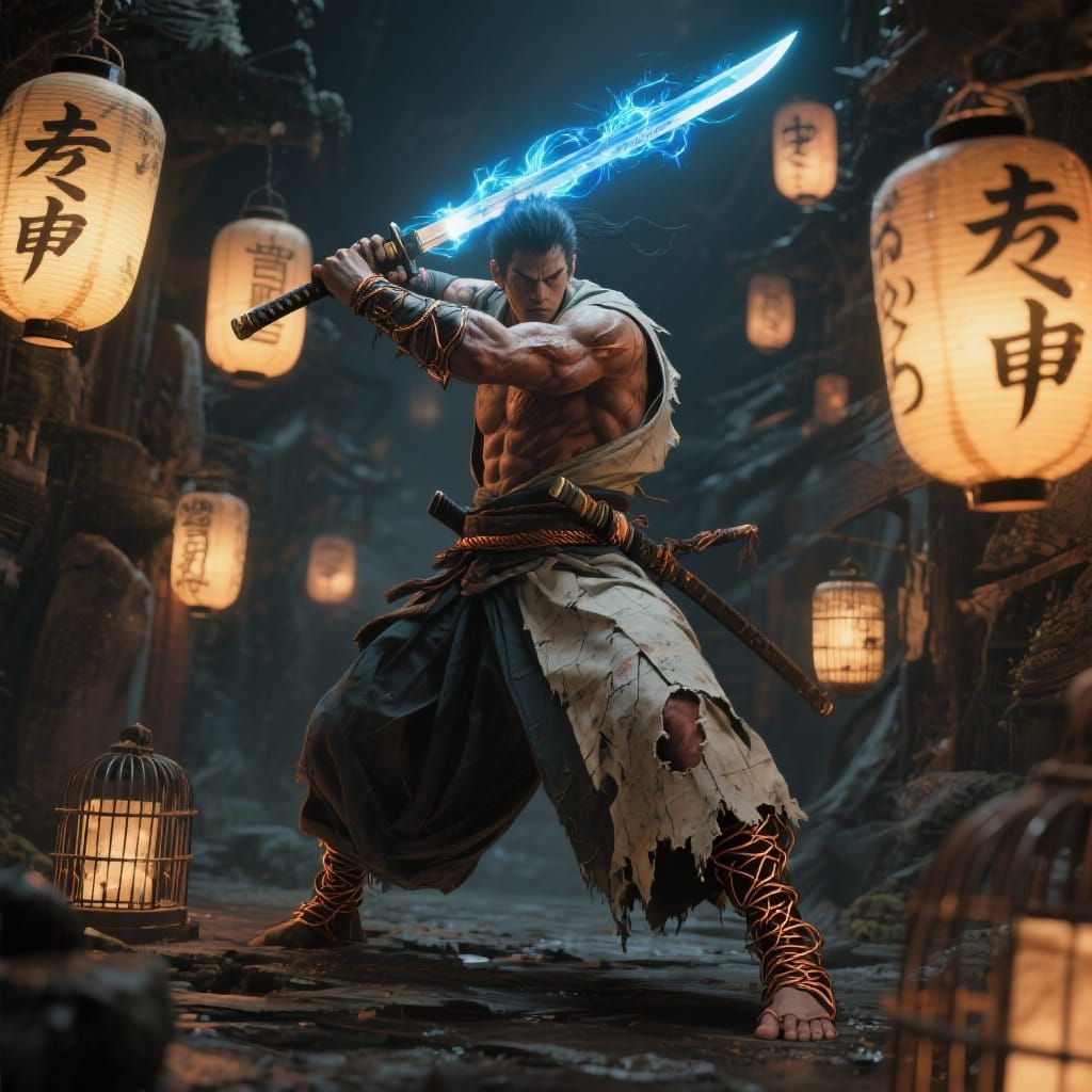 Warrior with Plasma Sword in Realistic Style