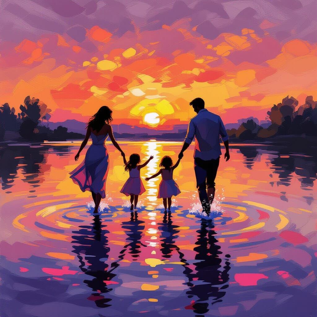 Abstract Family Play at Sunset