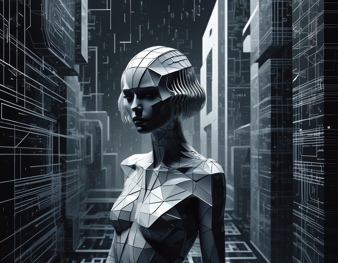 A solitary replicant, its form composed of intricate semicon...