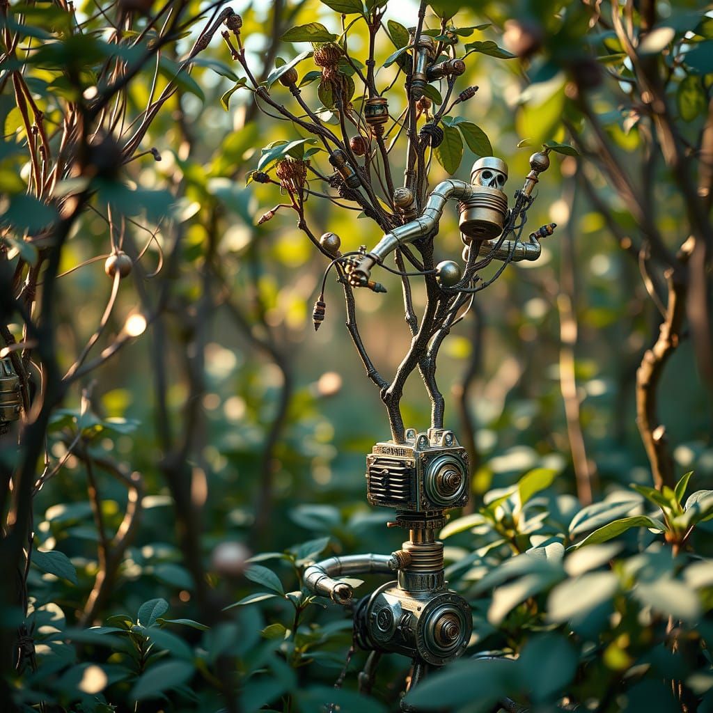 Magnificent Steampunk Forest Teeming with Robotic Botany