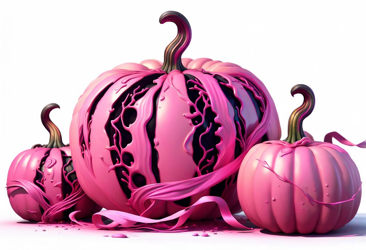Pink Ribbon Pumpkins in Deep Color, Fantasy Art