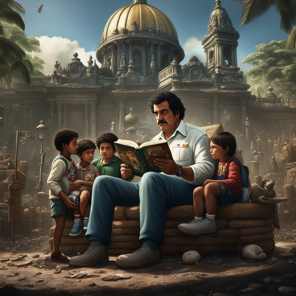 Pablo Escobar Reading: Detailed Fantasy Concept Art