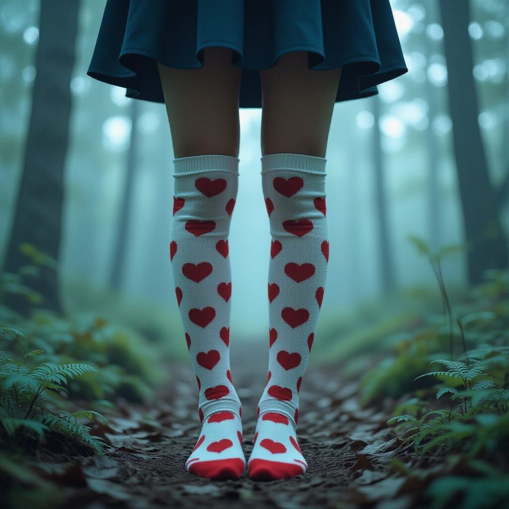 Heart Patterned Socks in Dreamy Forest Scene