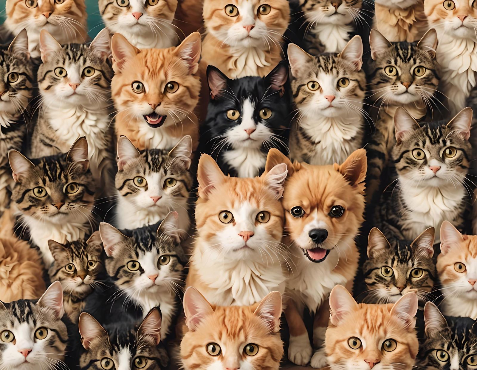 Dog Photobombing a Group Picture of Cats