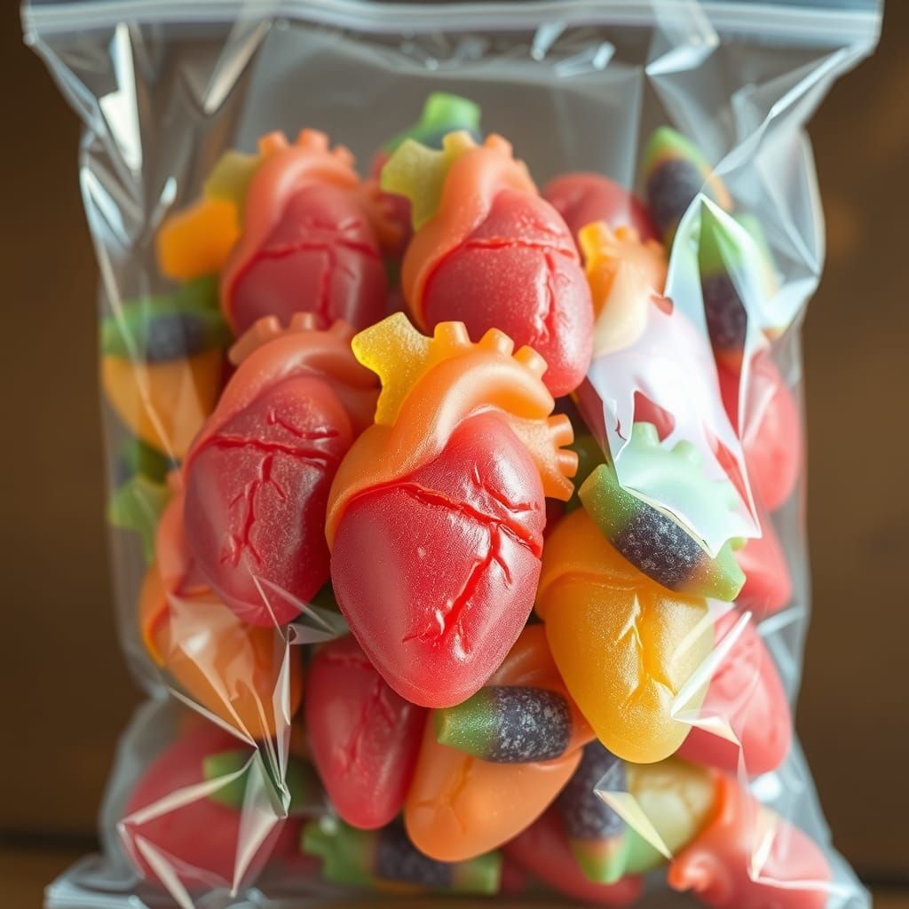 Gummy Hearts: A Surreal Pop Art Candy Bag